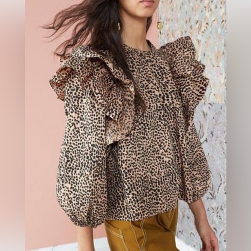 Ulla Johnson Cassi Cheetah Ruffle Top Sz 4